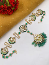 Gold Plated Jadau Green Sheeshphool With Maang Tikka For Weddings By Gehna Shop Matha Patti